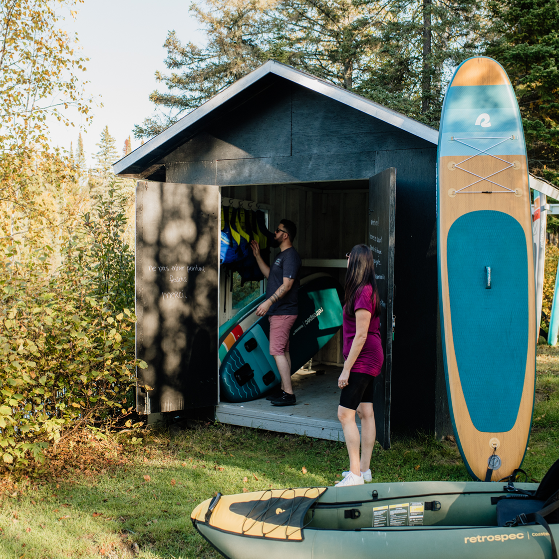 Paddleboarding on the calm waters of Lac des Chicots
